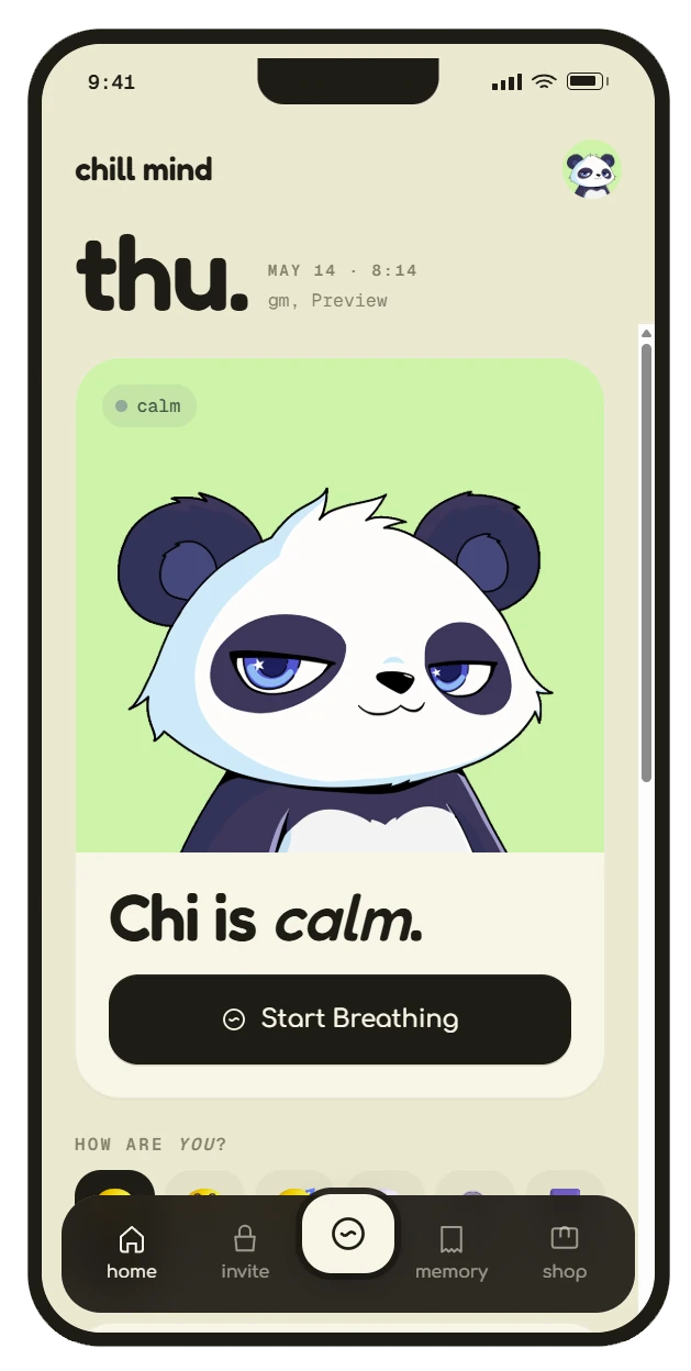 chill pandas telegram app — chi is calm, with calm and energy meters